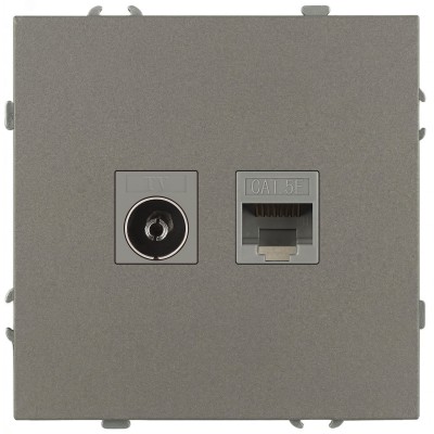 Розетка скрытого монтажа в рамку комбинированная RJ45+TV IP20 титан 15-3110-07 Galaxy