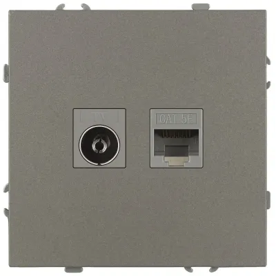 Розетка скрытого монтажа в рамку комбинированная RJ45+TV IP20 титан 15-3110-07 Galaxy