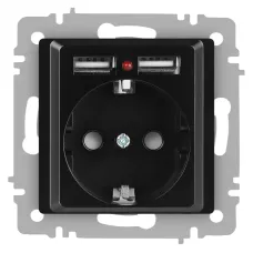 Розетка Intro Accent 6-410-05 , P+E Schuko со шторками, 16А-250В + 2хUSB, IP20, СУ, антрацит