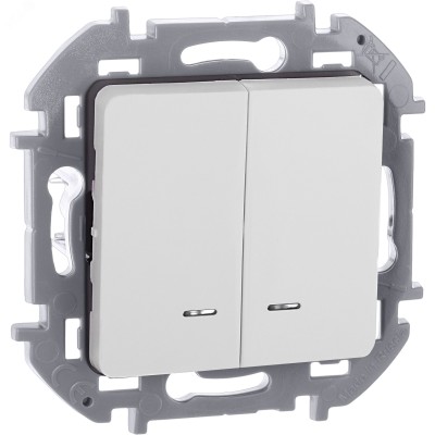 Выключатель 2-клавишный с подсветкой/индикацией 10АХ безвинтовое крепление белый INSPIRIA