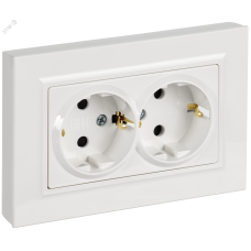 BRITE Розетка 2-местная с заземлением с защитными шторками плоская 16А в сборе РСшПл12-3-БрБ белый