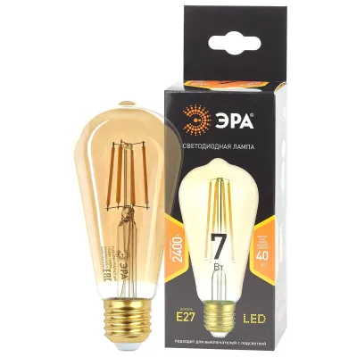 Лампочка светодиодная ЭРА F-LED ST64-7W-824-E27 gold E27 / Е27 7Вт филамент золотистый теплый белый свет