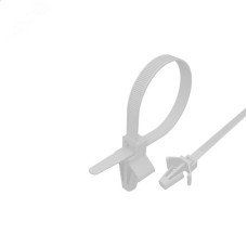 Хомут-стяжка нейлоновая с крепежным пистоном 100x2,5мм, d-2,4мм, белая, 100 шт