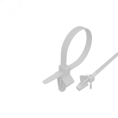 Хомут-стяжка нейлоновая с крепежным пистоном 100x2,5мм, d-2,4мм, белая, 100 шт