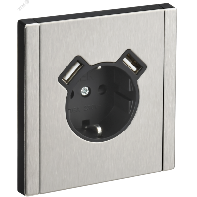 FORTE&PIANO Розетка 1-местная с заземлением с защитными шторками винтовое крепление 16А USB A+A 3,1А FP745M металл никель IEK