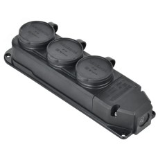 Розетка колодка тройная трехместнаяс защитной крышкой IP44 каучук черная GENERICA