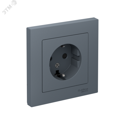 Розетка ATLASDESIGN с заземлением со шторками 16А в сборе грифель