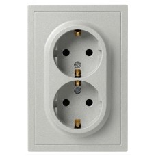 Розетка скрытого монтажа в рамку с заземлением двойная 2X2P+E Schuko 16А-250В IP20 алюминий 15-2104-03 Galaxy