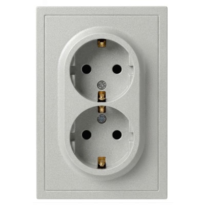 Розетка скрытого монтажа в рамку с заземлением двойная 2X2P+E Schuko 16А-250В IP20 алюминий 15-2104-03 Galaxy