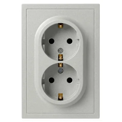 Розетка скрытого монтажа в рамку с заземлением двойная 2X2P+E Schuko 16А-250В IP20 алюминий 15-2104-03 Galaxy