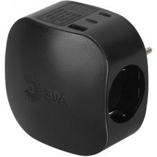 Разветвитель электрический 16А 3 розетки + 3 USB A+C с заземлением со шторками черный SP-3e-3USBAC-B