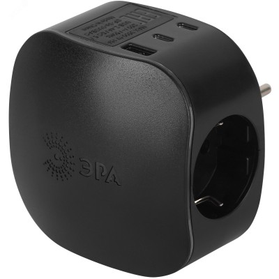 Разветвитель электрический 16А 3 розетки + 3 USB A+C с заземлением со шторками черный SP-3e-3USBAC-B