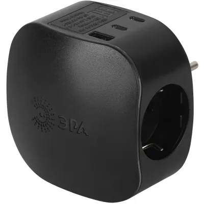 Разветвитель электрический 16А 3 розетки + 3 USB A+C с заземлением со шторками черный SP-3e-3USBAC-B