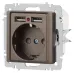 Розетка Intro Accent 6-410-08 , P+E Schuko со шторками, 16А-250В + 2хUSB, IP20, СУ, бронза