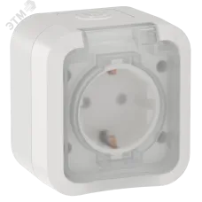 TORS Розетка 1-местная заземляющим контактом и крышкой 16А IP55 TS320 белый IEK