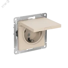 ATLASDESIGN РОЗЕТКА с заземл. со шторк. с крышкой, 16А, IP20, механизм, ПЕСОЧНЫЙ
