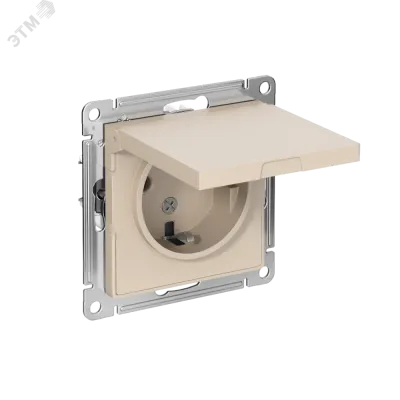 ATLASDESIGN РОЗЕТКА с заземл. со шторк. с крышкой, 16А, IP20, механизм, ПЕСОЧНЫЙ