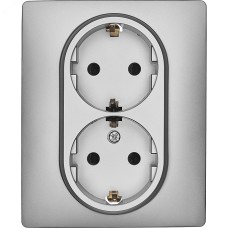 Розетка двойная с заземлением - Legrand/Daccord Inspiria - со шторками в сборе 16А 250В винтовые зажимы - алюминий