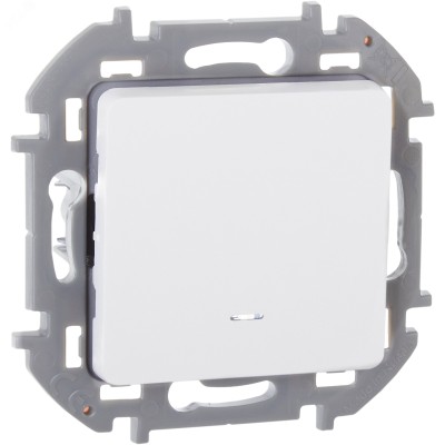 Выключатель 1-клавишный с подсветкой/индикацией 10АХ безвинтовое крепление белый INSPIRIA