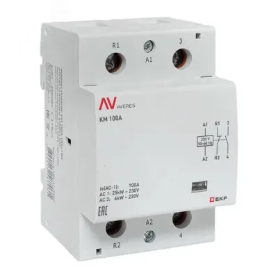 Контактор модульный КМ 100А 1NC+1NO 230VAC (3 мод.) AVERES