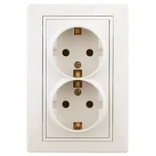 Розетка Intro Plano 1-205-02 с заземлением двойная 2X2P+E Schuko, 16А-250В, IP20, СУ, слоновая кость