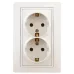 Розетка Intro Plano 1-205-02 с заземлением двойная 2X2P+E Schuko, 16А-250В, IP20, СУ, слоновая кость