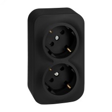 Розетка 2-местная для открытой установки с заземлением с защитными шторками с предварительным подключением 16А черный матовый QUTEO