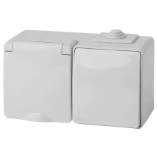 11-7601-03 ЭРА Блок розетка+выкл. гориз. IP65, 16A(10AX)-250В, ОУ, Эра Эксперт, серый (5/50/1000)