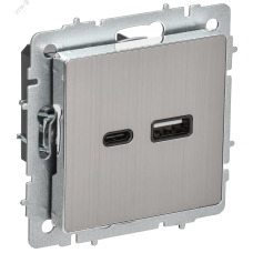 BRITE Розетка USB A+C 18Вт РЮ11-1-БрГН металл хром/никель IEK
