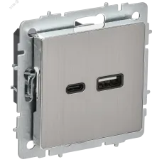 BRITE Розетка USB A+C 18Вт РЮ11-1-БрГН металл хром/никель IEK