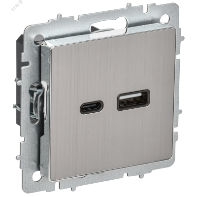 BRITE Розетка USB A+C 18Вт РЮ11-1-БрГН металл хром/никель IEK