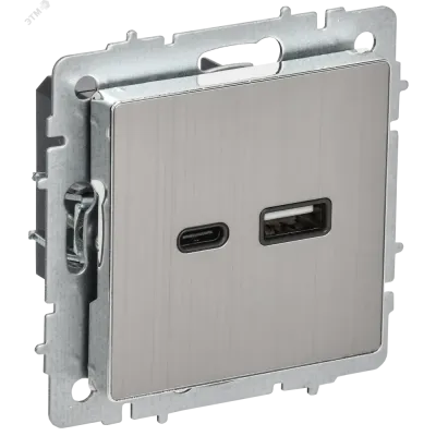BRITE Розетка USB A+C 18Вт РЮ11-1-БрГН металл хром/никель IEK