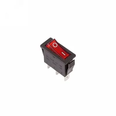 Выключатель клавишный 250В 15А (3с) вкл-выкл красный с подсветкой