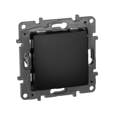 Выключатель 1-клавишный проходной самовозвратный 6А безвинтовое крепление антрацит ETIKA