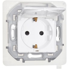 Розетка 1-местная с заземлением с защитными шторками и крышкой 16А IP44 белый INSPIRIA