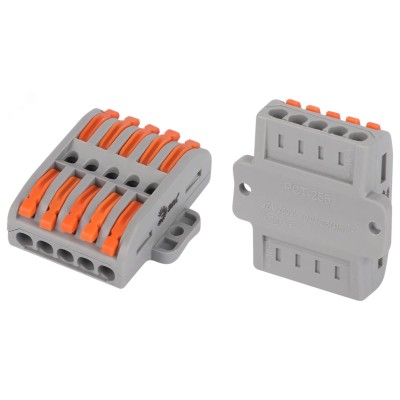 Клемма ЭРА NO-225-456 проходная с монтажной площадкой 222-2415Р с рычагами 5 полюсов 0.08-2.5/4 мм2 (упаковка 1 шт.)