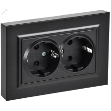 BRITE Розетка 2-местная с заземлением с защитными шторками плоская 16А в сборе РСшПл12-3-БрЧ черный IEK