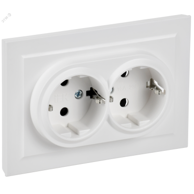 BRITE Розетка 2-местная с заземлением без защитных шторок 16А в сборе РС12-3-БрАБ арктический белый IEK