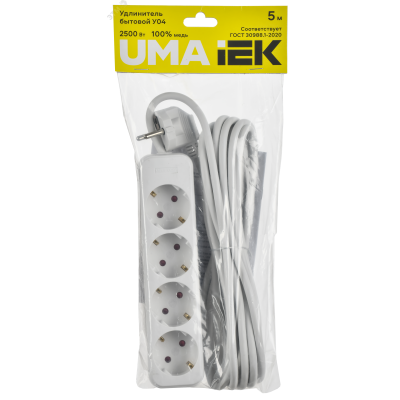 Удлинитель UMA У04 4 места 2P+PE 5м 3х1мм2 10А белый