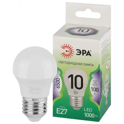Лампа светодиодная ЭРА GREEN LINE LED P45-10W-865-E27 GL E27 10 Вт шар холодный свет