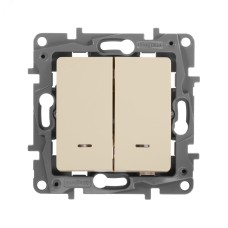 Выключатель 2-клавишный проходной с подсветкой/индикацией 10А безвинтовое крепление слоновая кость ETIKA