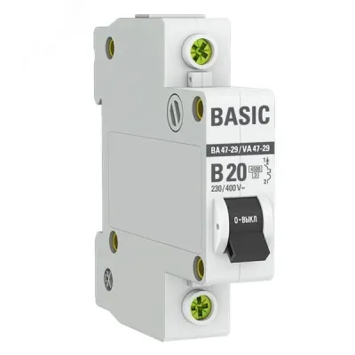 Выключатель автоматический 1P 20А (B) 4,5кА ВА 47-29 Basic