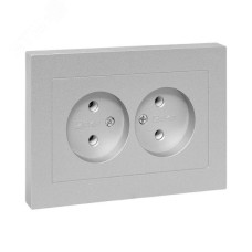 Эпика Механизм розетки двойной 16А без заземления без шторок с рамкой алюминий EKF