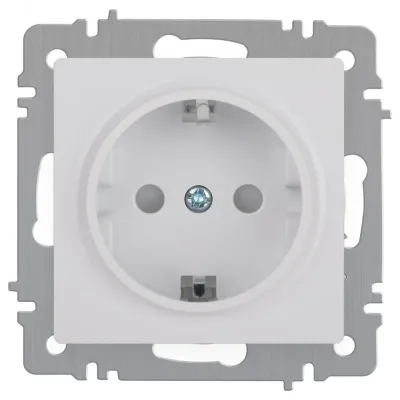 Розетка Intro Accent 6-206-01 2P+E Schuko со шторками, 16А-250В, IP20, СУ, AL/CU, белый