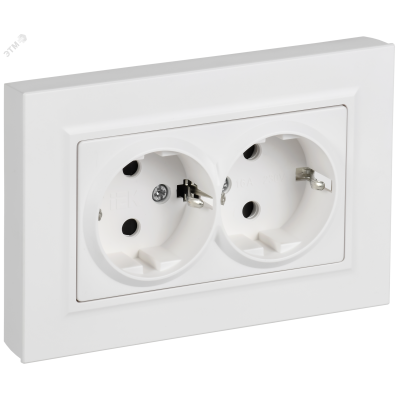 BRITE Розетка 2-местная с заземлением с защитными шторками плоская 16А в сборе РСшПл12-3-БрАБ арктический белый IEK