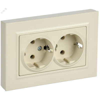 BRITE Розетка 2-местная с заземлением без защитных шторок плоская 16А в сборе РСПл12-3-БрКр бежевый IEK