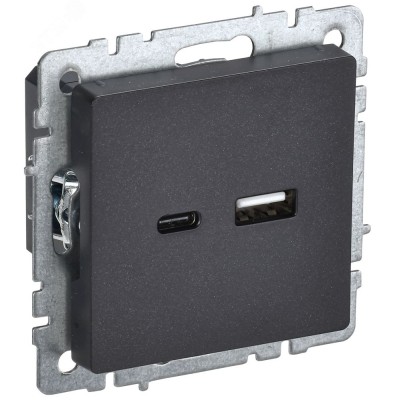 BRITE Розетка USB A+C 18Вт РЮ11-1-БрЧ черный