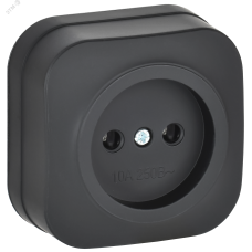 GLORY Розетка 1-местная для открытой установки без заземления без защитных шторок 10А РС20-2-ХЧм черный матовый IEK