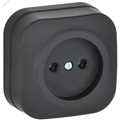 GLORY Розетка 1-местная для открытой установки без заземления без защитных шторок 10А РС20-2-ХЧм черный матовый IEK