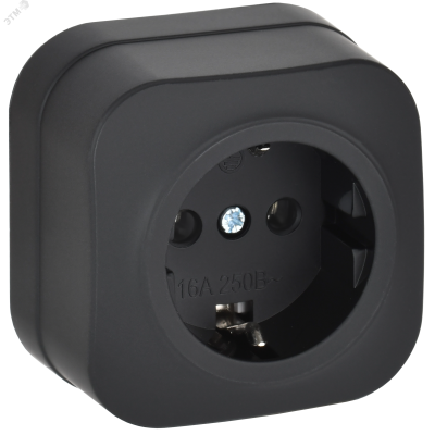 GLORY Розетка 1-местная для открытой установки с заземлением без защитных шторок 16А РС20-3-ХЧм черный матовый IEK